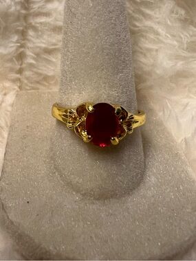 Gold-Plated Ring with Red Oval Gem